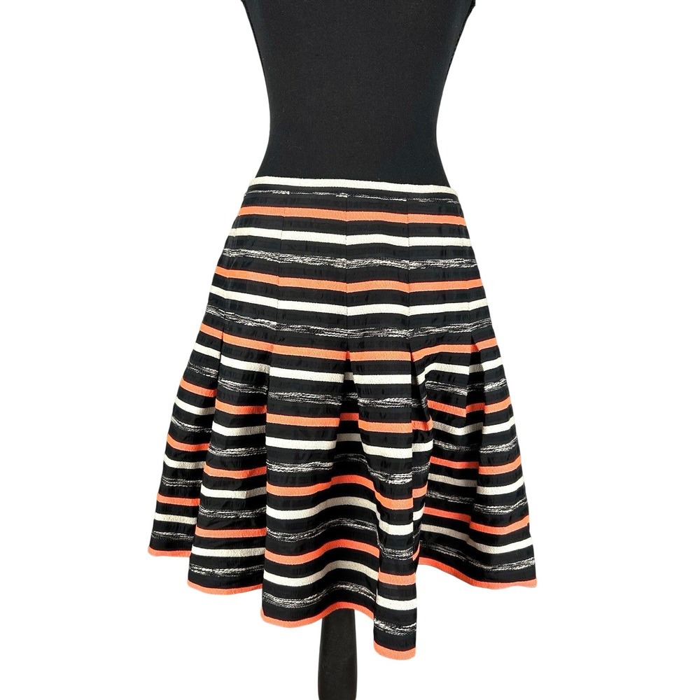 HD in Paris Anthropologie Striped Pleated Fit and Flare Skirt Black Orange 6